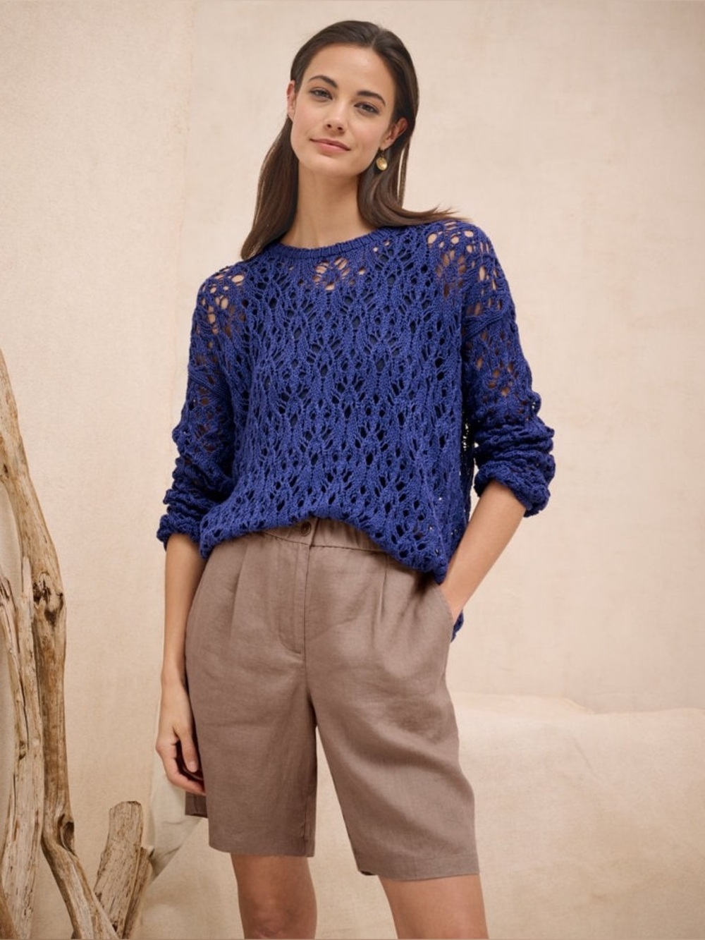 EILEEN FISHER Peruvian Organic-Cotton Crochet Sweater Size XS